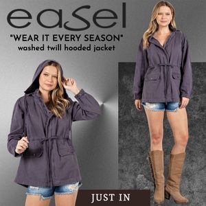 EASEL "Wear It Every Season" 100% Cotton Zip & Snap Front Jacket Removable Hood
